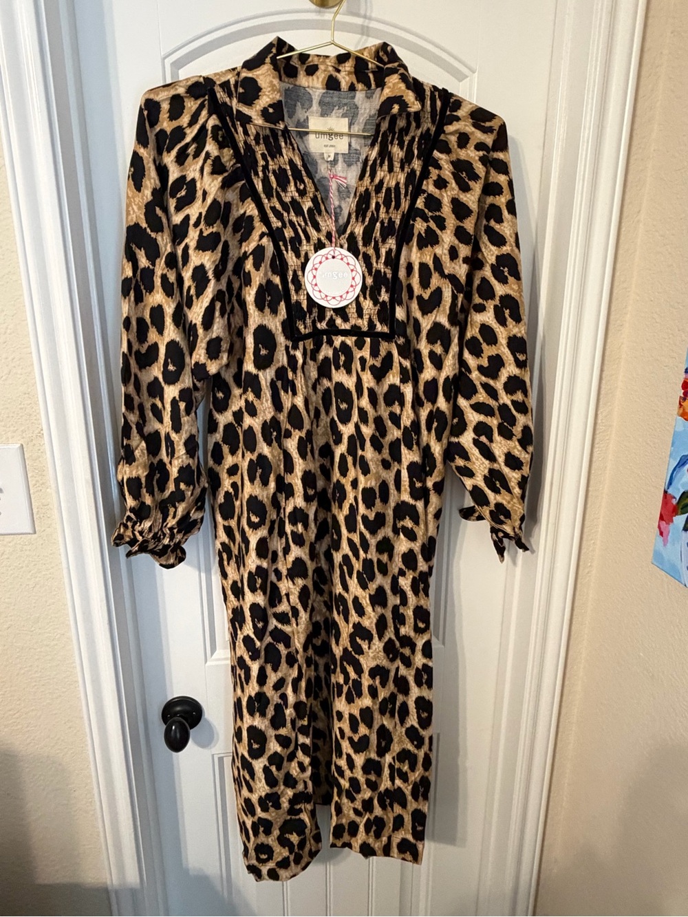 Umgee Black and Tan Leopard Print V-Neck Dress - Picture 5 of 5